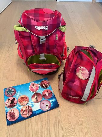 Ergobag Schulrucksack Set pink kariert Mädchen guter Zustand