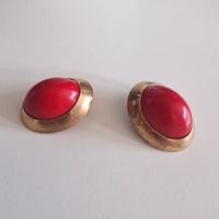Vintage Ohrringe in Gold und Rot, Clip-Öffnung, im Retro-Sti