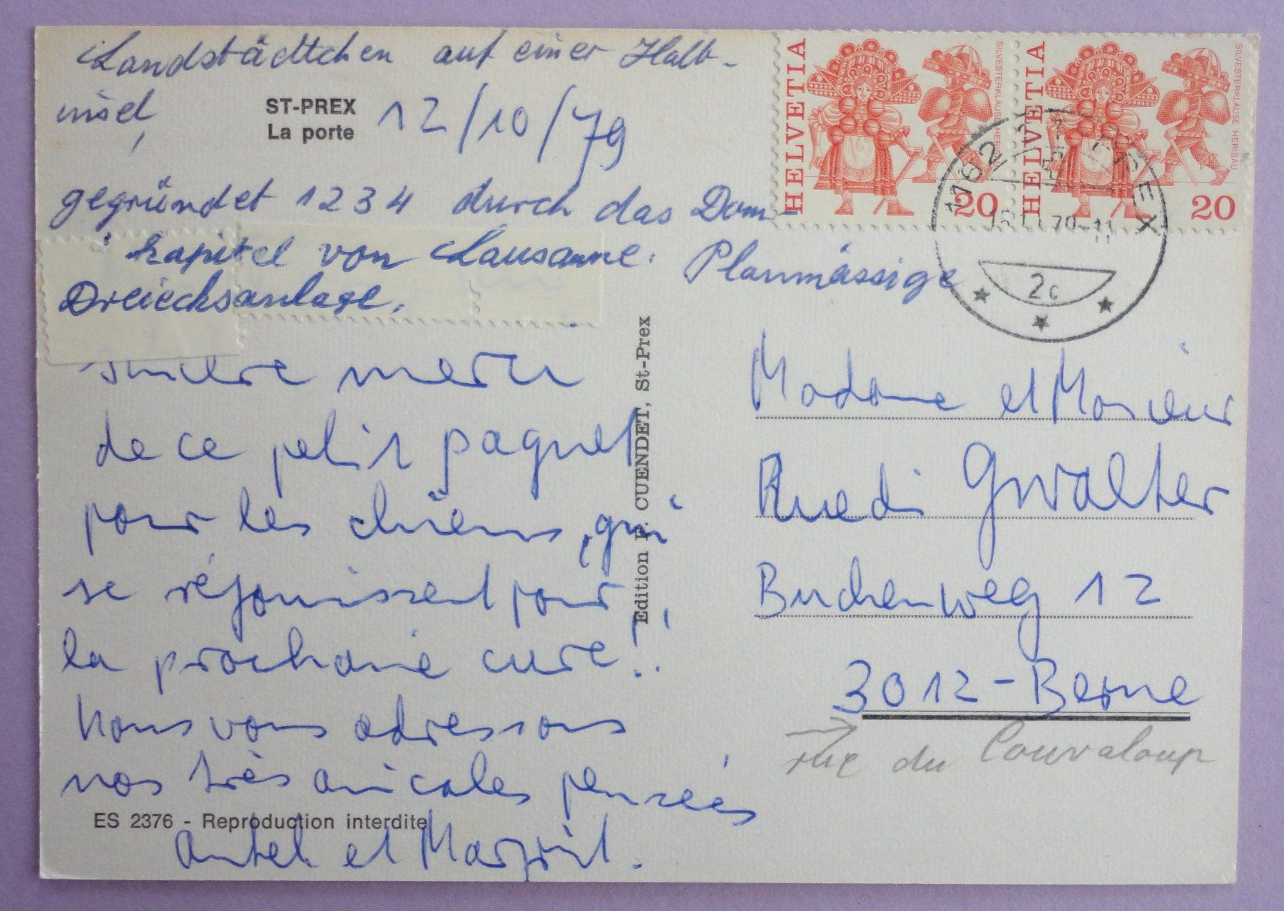 Cartoline postali: St-Prex - La porte – Usato da Fétigny venduto da Billy2miny 1