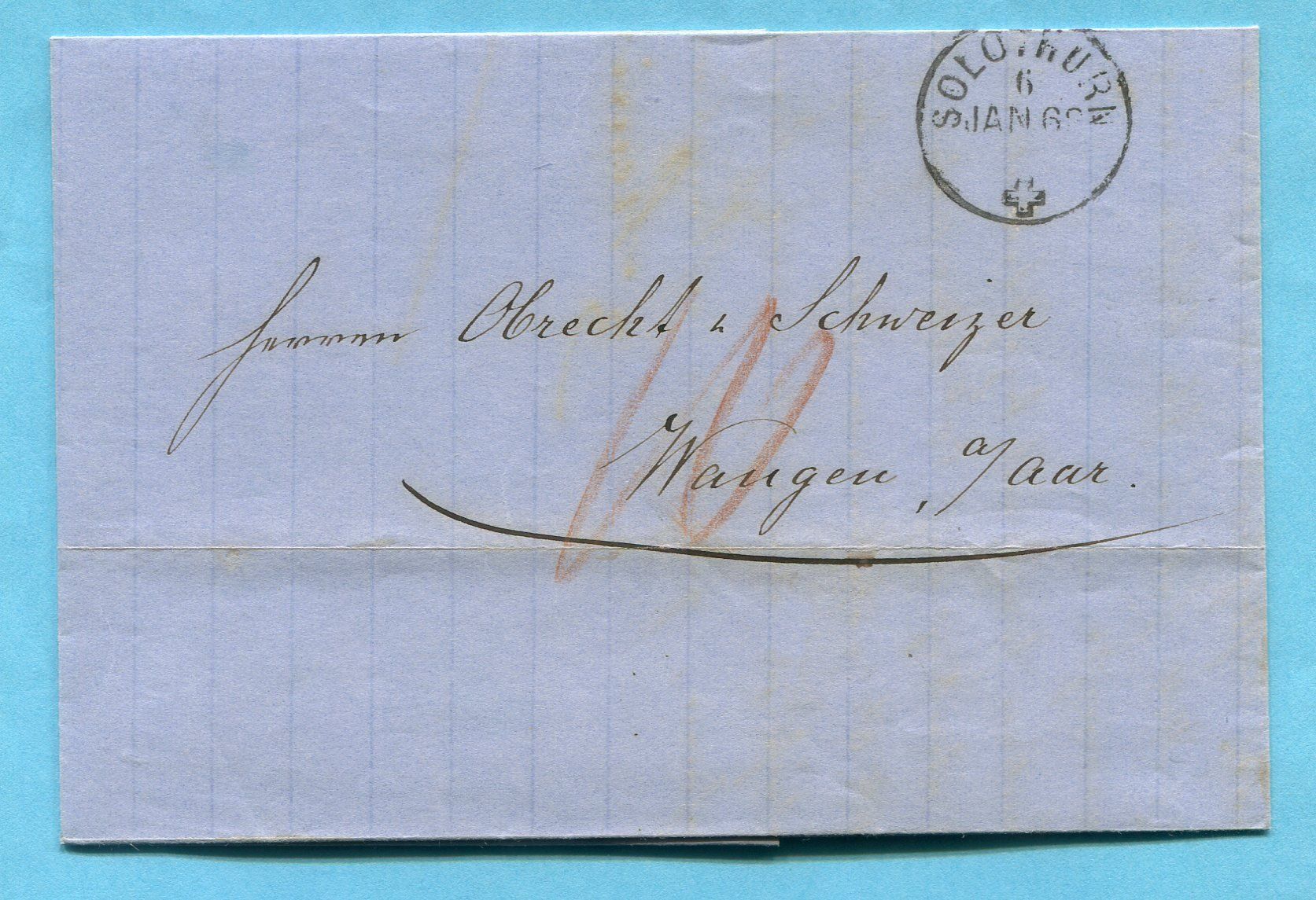 Tutti i francobolli: Faltbrief von Solothurn nach Wangen 1862 – Usato da Opfikon venduto da Prophila