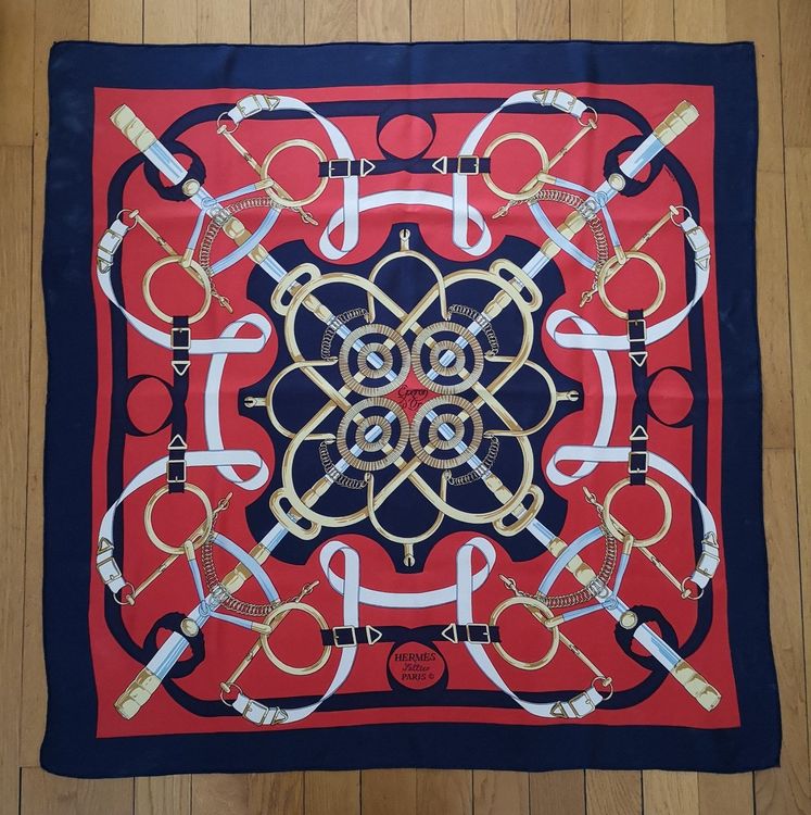 Foulard Hermès Sellier En Soie - Modèle Multicolore Vintage - Occasion - Fabriqué En France