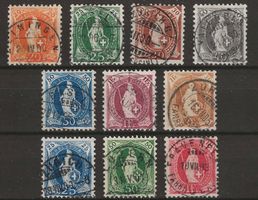 1894-99 :Steh. Helvetia Nr. 66D - 75D, sauber o : KP 200.--