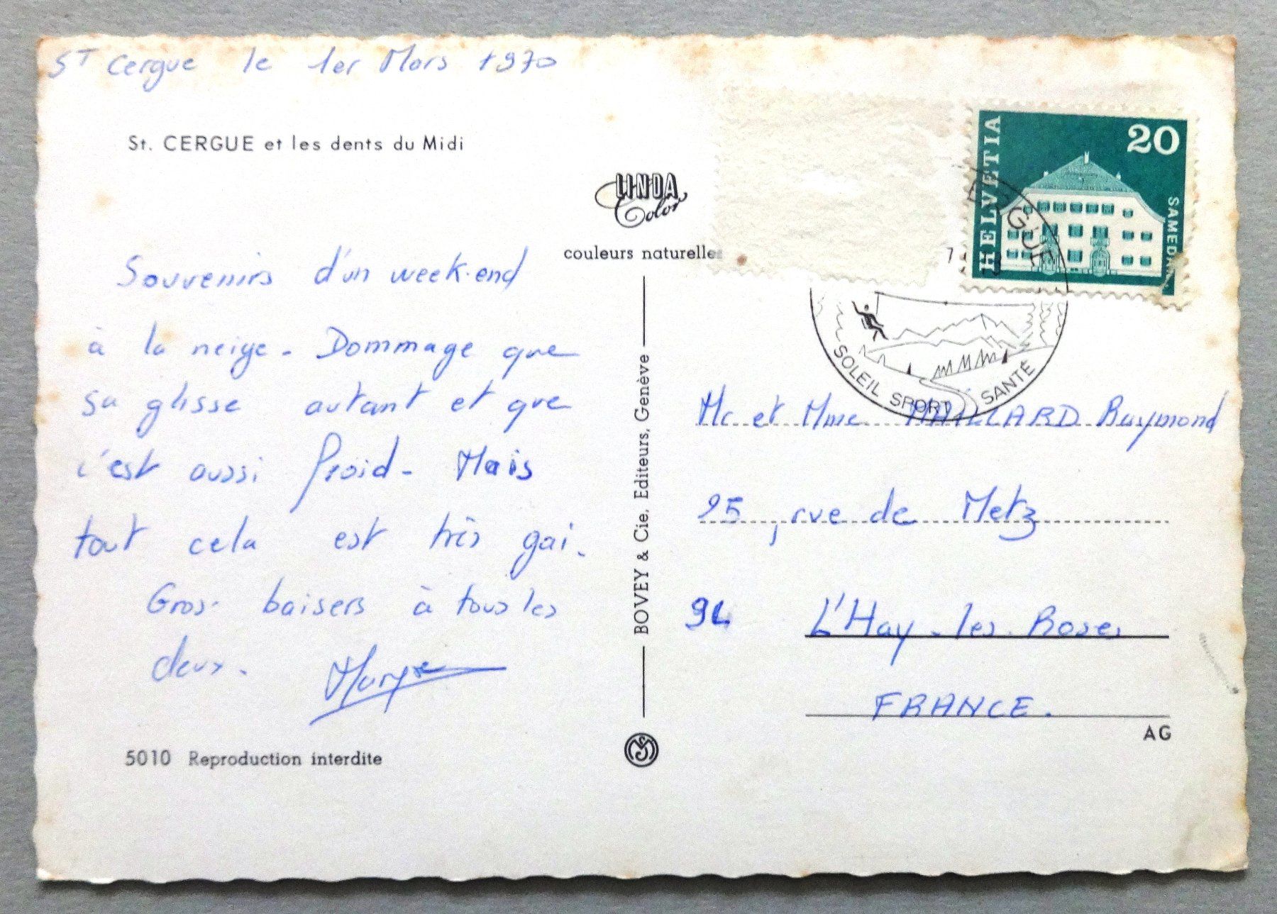 Cartoline postali: St. Cergue et les Dents du Midi – Usato da Fétigny venduto da Billy2miny 1