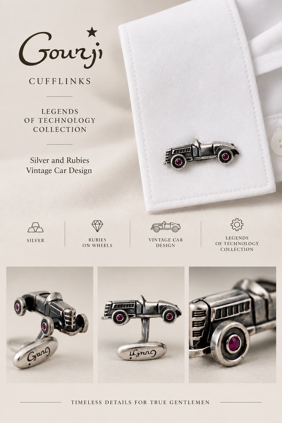 Gemelli: Gourji Manschettenknöpfe Oldtimer – Silber & Rubine – Nuovo (secondo la descrizione) da Fällanden venduto da TH-Boutique-