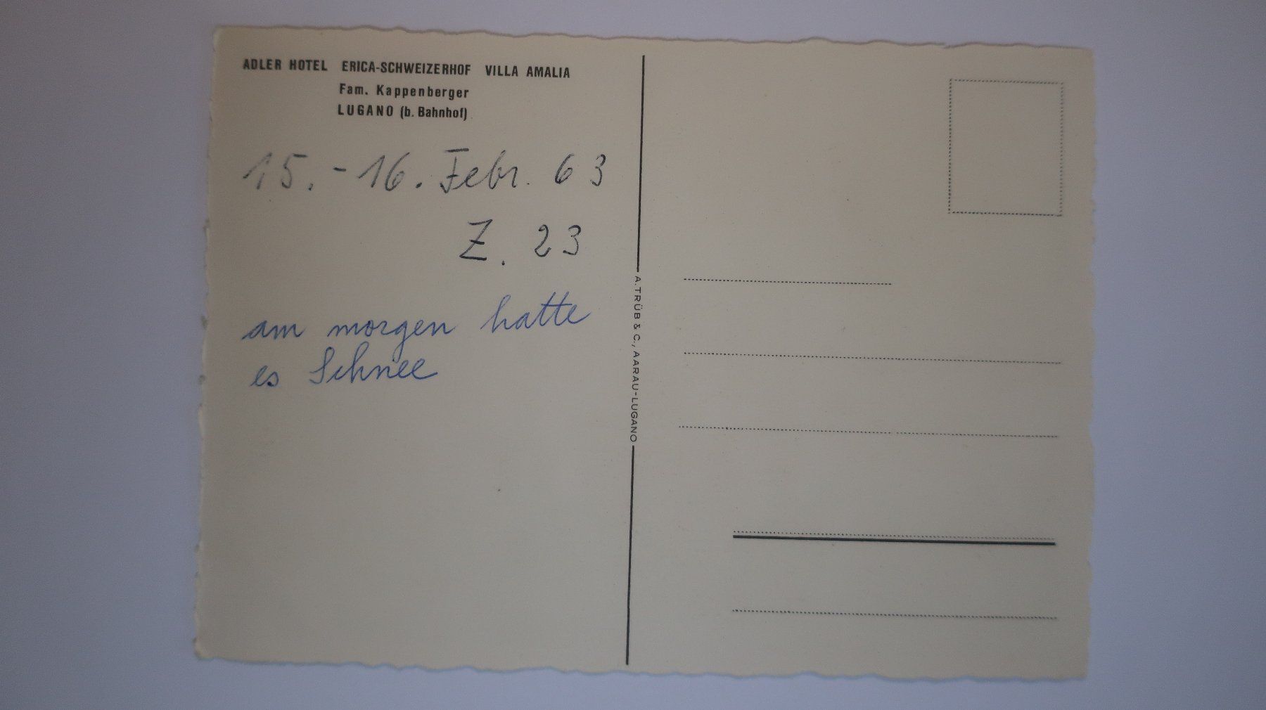 Cartoline postali: Adler Hotel Lugano – Usato da Cormoret venduto da Pascalll2001 2