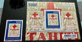 Timbre et bloc de Polynésie Française Croix Rouge 2015