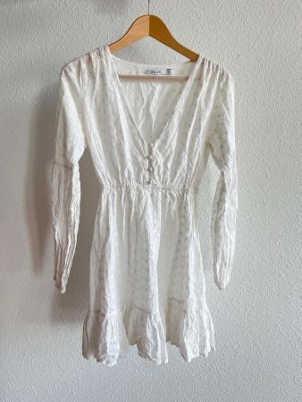 White cotton eyelet anglaise broderie mini dress