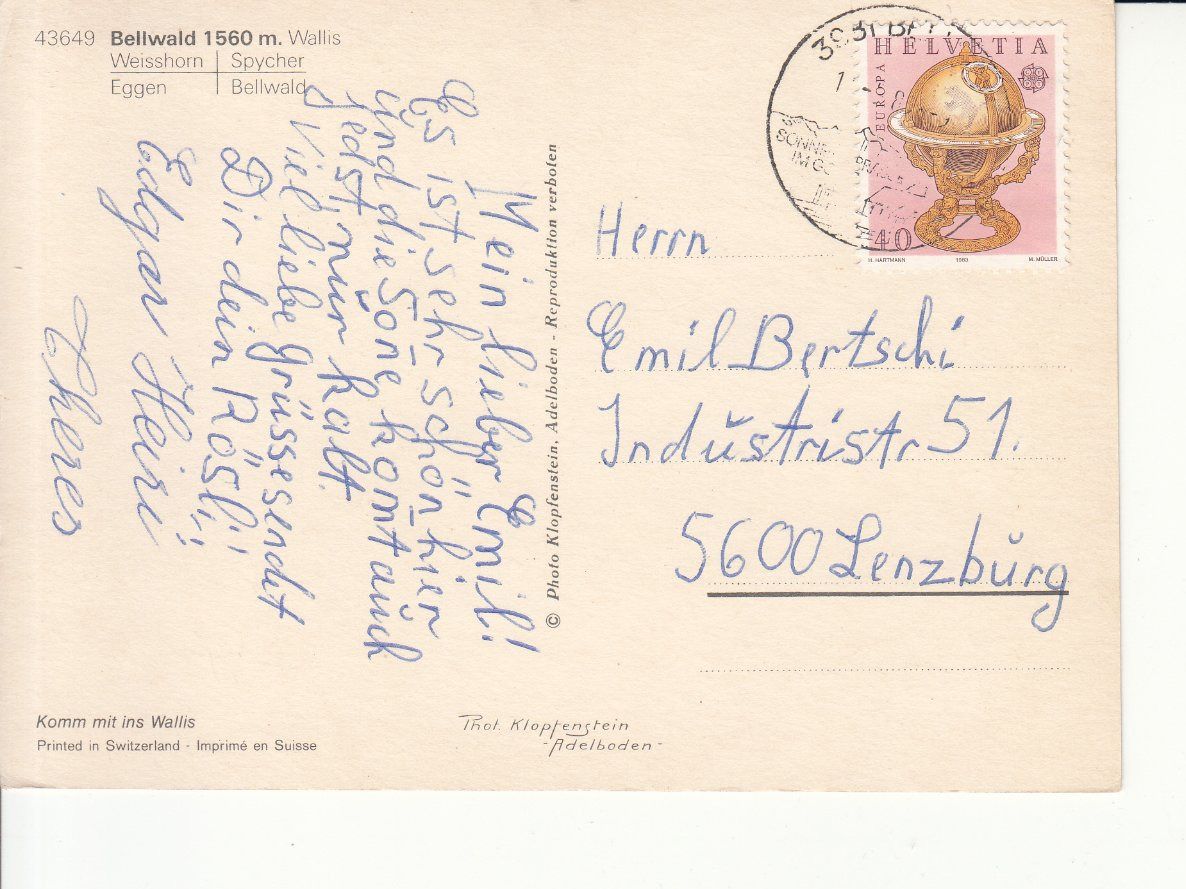 Cartoline postali: Bellwald 1983 – Usato da Bürglen TG venduto da StampGraf 1