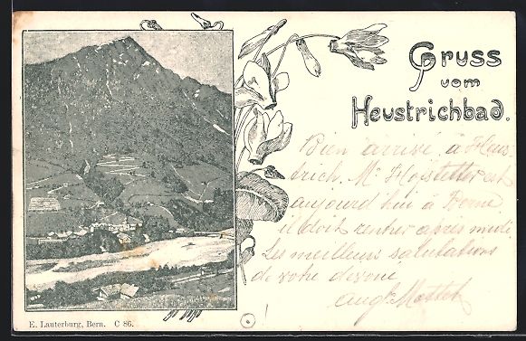 Ansichtskarten: Litho Heustrichbad, Ortsansicht mit Flus – Gebraucht aus Berlin von bartko-reher