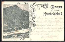 Litho Heustrichbad, Ortsansicht mit Flus