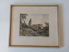 Klosterruine Limburg / Pfalz   Stich  handkoloriert/signiert