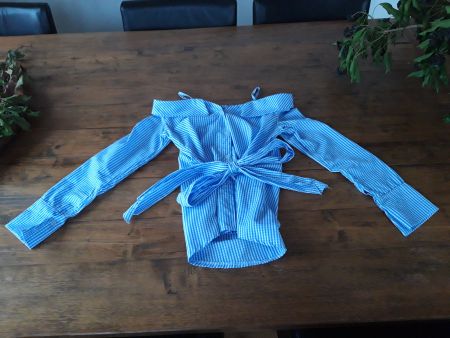 Bluse Hemd karriert blau weiss schulterfrei zum binden Boho