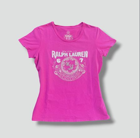 Ralph Lauren Jeans 67 pink T-shirt retro top summer