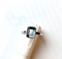 Ring blau eckig 925 Silber rechteckig Klassiker Stapelring54