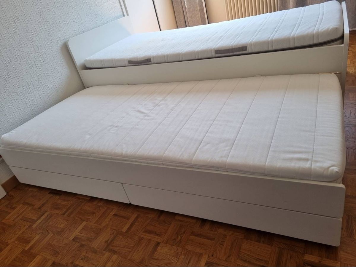 Ikea Letti: Lit gigogne blanc IKEA 90x200cm – Usato da Lausanne venduto da rap_j86l