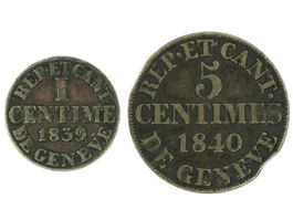 Genf Centime 1839 & 5 Centimes 1840 (2 Münzen)