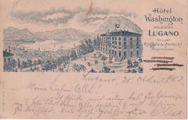 AK Litho Lugano Hotel Washington 1902, rara.