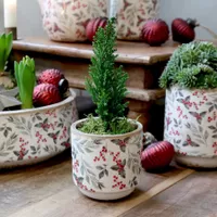 Kleiner Übertopf mit Blättern & Beeren-Motiv, Höhe 10 cm