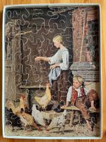 Antikes Holzpuzzle, Albert Anker, «Hühnerhof», komplett