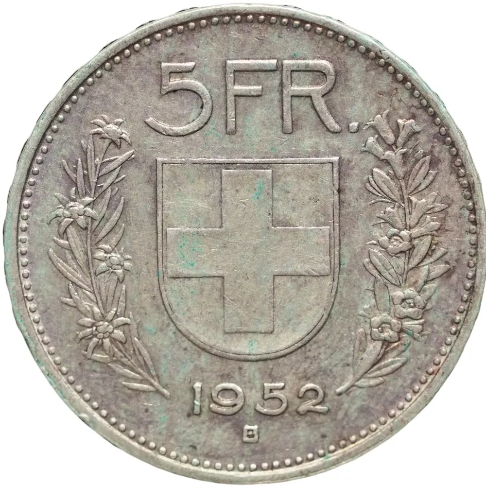 Alle Münzen: Schweiz 5 Franken 1952 – Gebraucht aus Liestal von fibonaccis