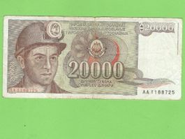 20000 Dinar Banknote Jugoslawien, Sammlerstück!