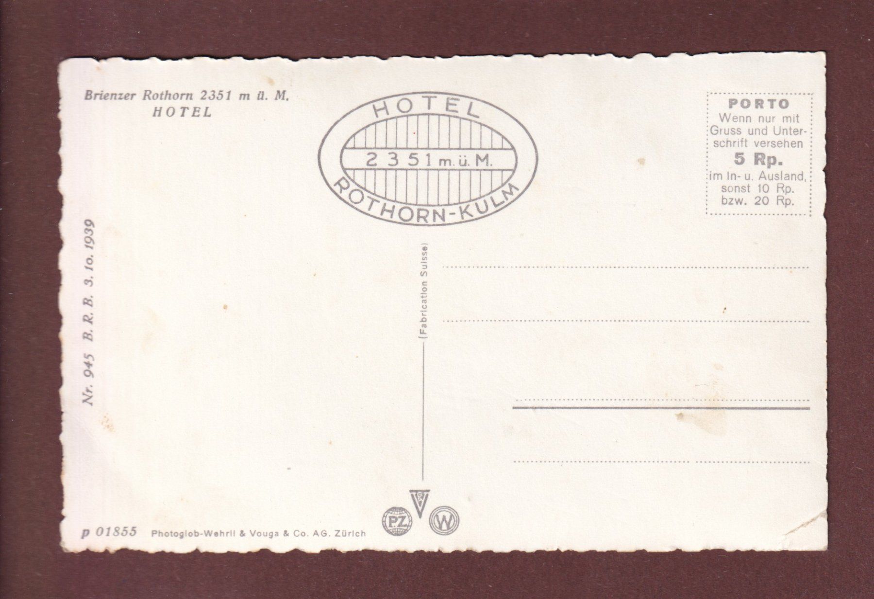 Cartoline postali: BRIENZER ROTHORN - Hotel // Eckbug // – Usato da Pully venduto da nicecards-shop 1