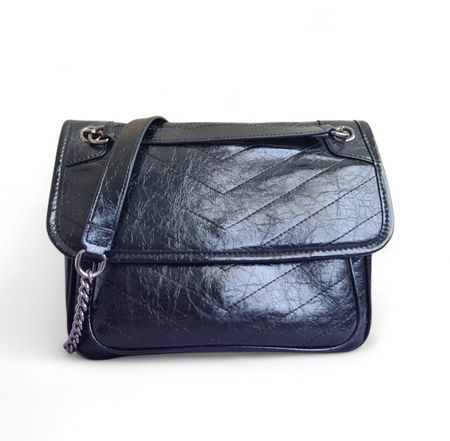 Sac à main convertible en cuir craquelé noir brillant