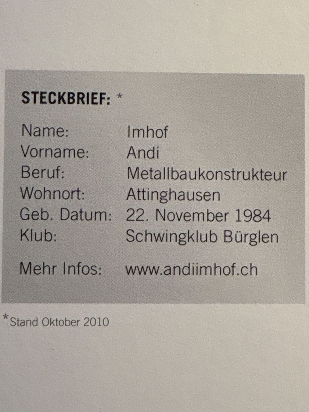 Autografi: Autogrammkarte von Schwinger Imhof Andi – Usato da Ibach venduto da lisch3 4