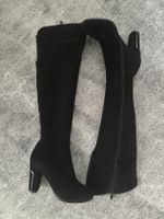 Schwarze Overknee Stiefel, echte Leder, Wildleder Gr 40