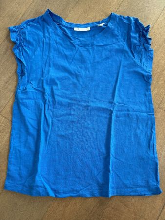 ESPRIT: Indigoblaues T-Shirt mit Rüschen-Ärmeln Gr. XS