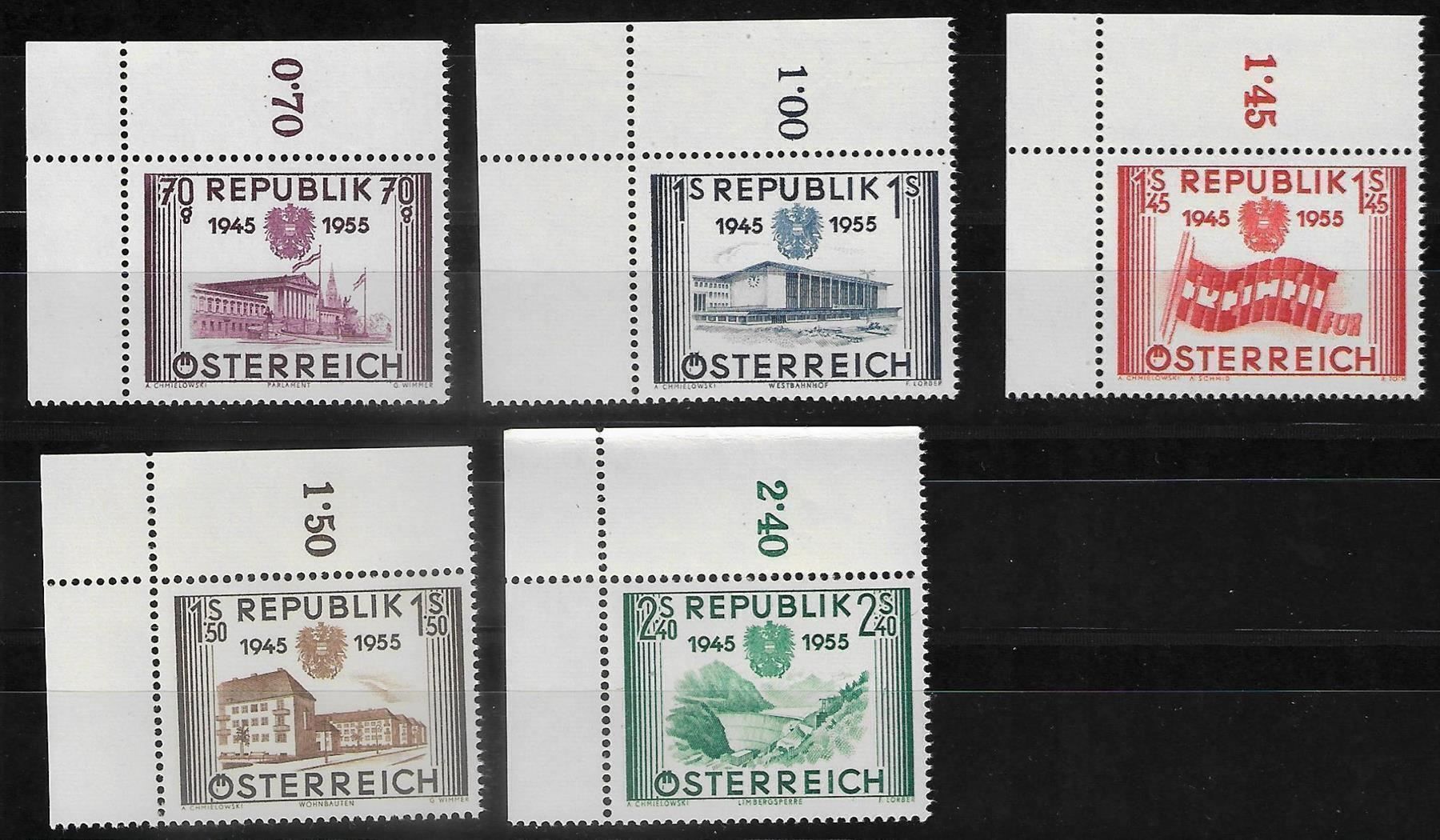Tutti i francobolli: 1955 Mi. 1012-1016** MNH postfrisch – Nuovo e nell'imballaggio originale da Ettingen venduto da Kartenplanet