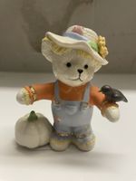 Porcelain TeddyBear Scarecrow Figurine, 24k gold, Fall Decor