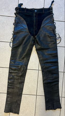 Vintage Lederhose / Bikerhose „BIG TEN“ – Schwarz, Gr. XS/S