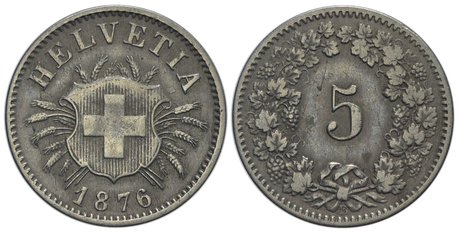Tutti le monete: 5 Rappen 1876 (05) – Usato da Chiasso venduto da Novamarketing