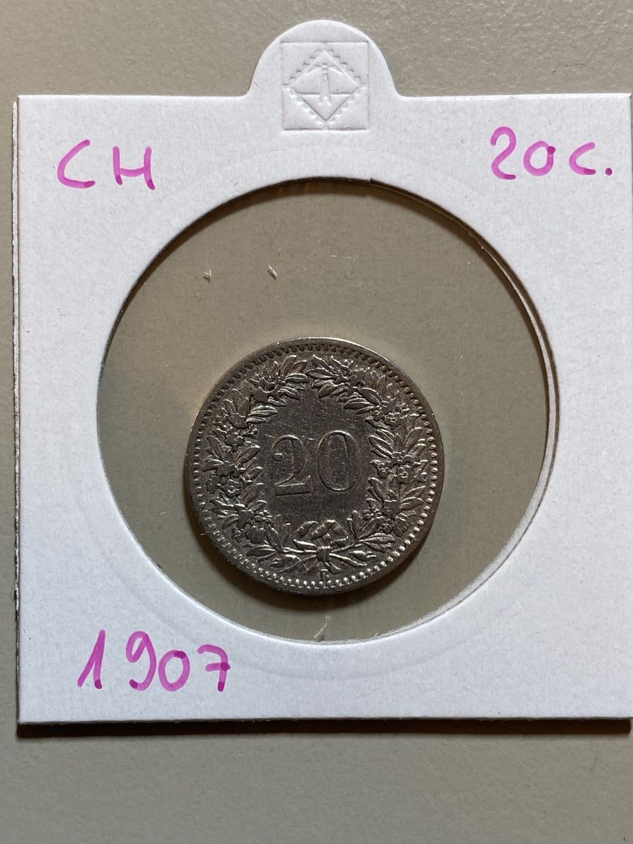 Alle Münzen: Suisse - 20 centimes - 1907 – Gebraucht aus Payerne von Mike1682