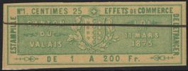 25 Cts. Fiskalmarke vom Kanton WALLIS