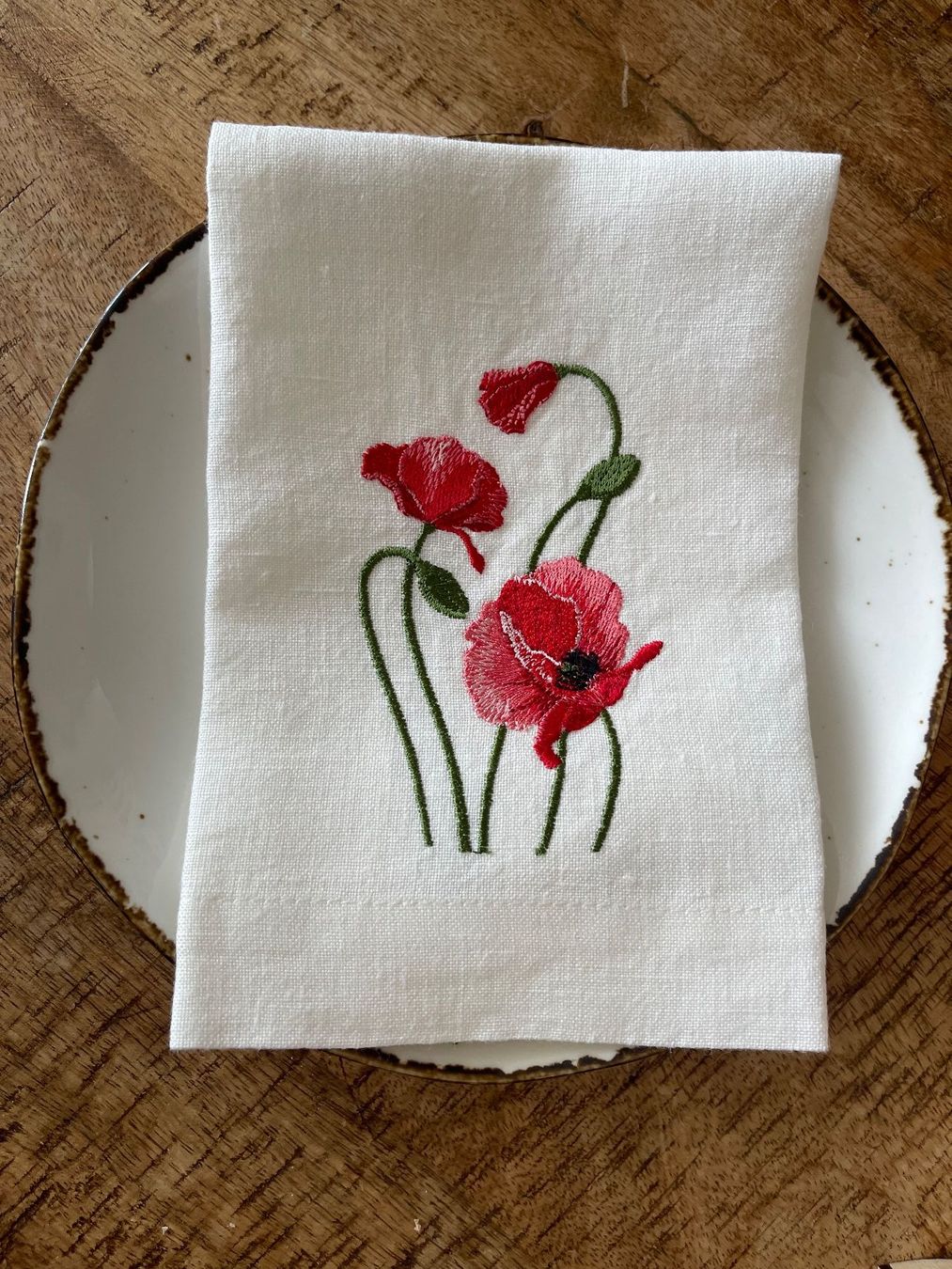 Serviettes: Leinen Serviette, bestickte Serviette, Cremeweiss – Neuf avec emballage d'origine à Meilen par tea_n6fg 1