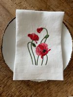 Leinen Serviette, bestickte Serviette, Weiss
