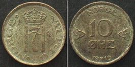 NORWEGEN 10 Ore 1919 HAAKON VII. Silber ERHALTUNG! unz