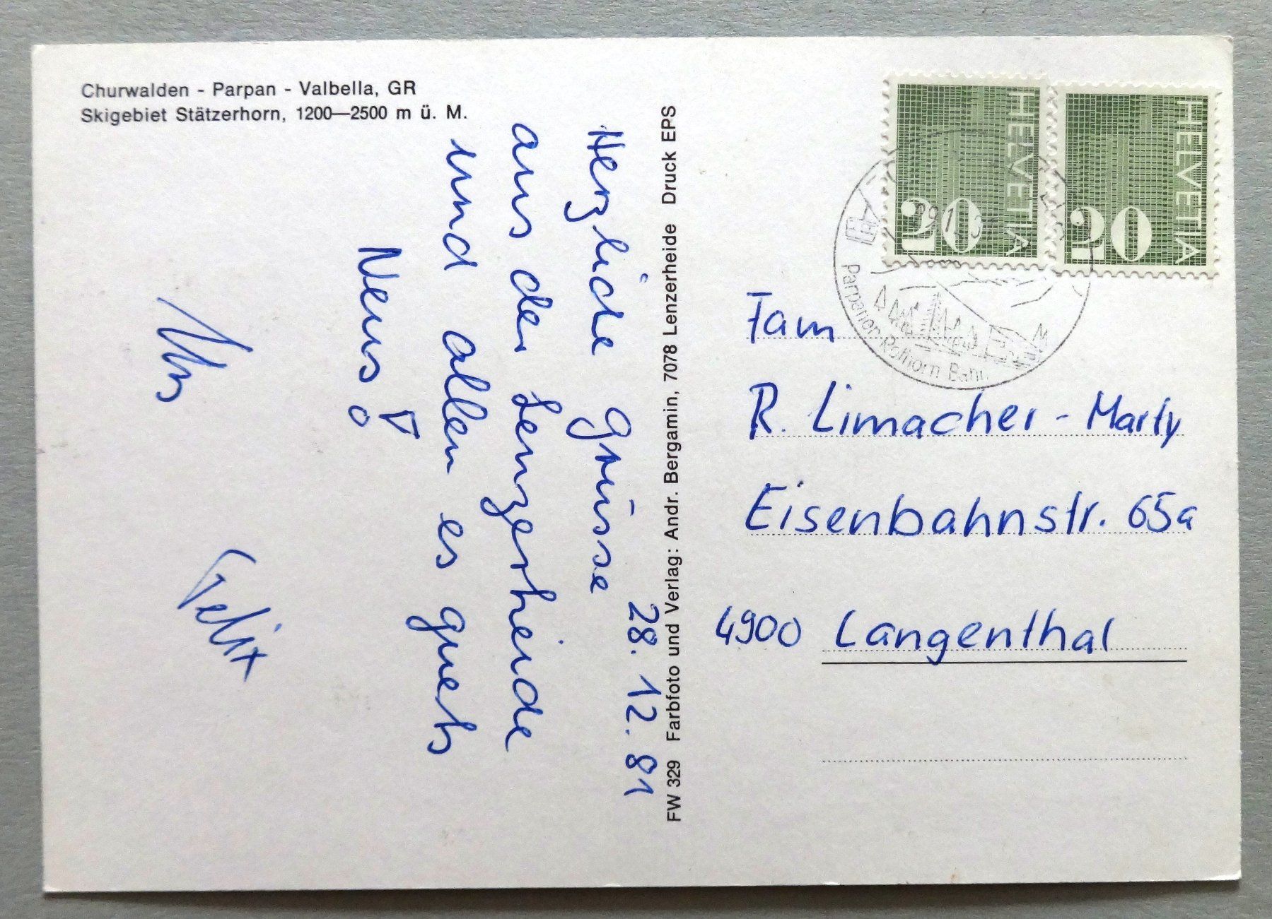 Cartes postales: Stätzerhorn – D'occasion à Fétigny par Billy2miny 1