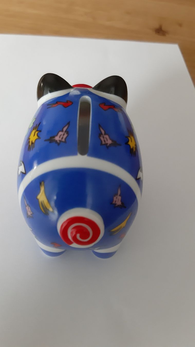 Ritzenhoff Statuette: Ritzenhoff Mini Sparschwein, Design Ambrogio Pozzi, Blau – Usato da St. Gallen venduto da Leika2000 2