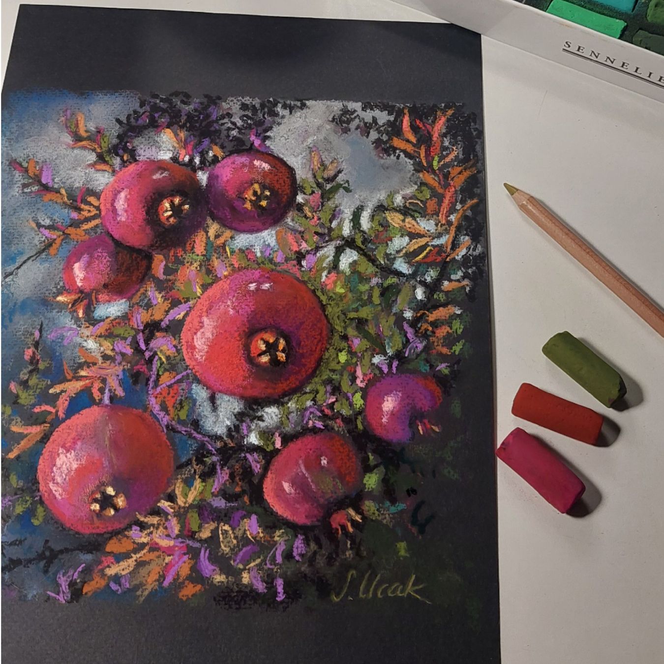 Dipinti: Original! Pastellbild " Unter ein.Granatapfelbaum" signiert. – Nuovo e nell'imballaggio originale da Ostermundigen venduto da LorisHome 3