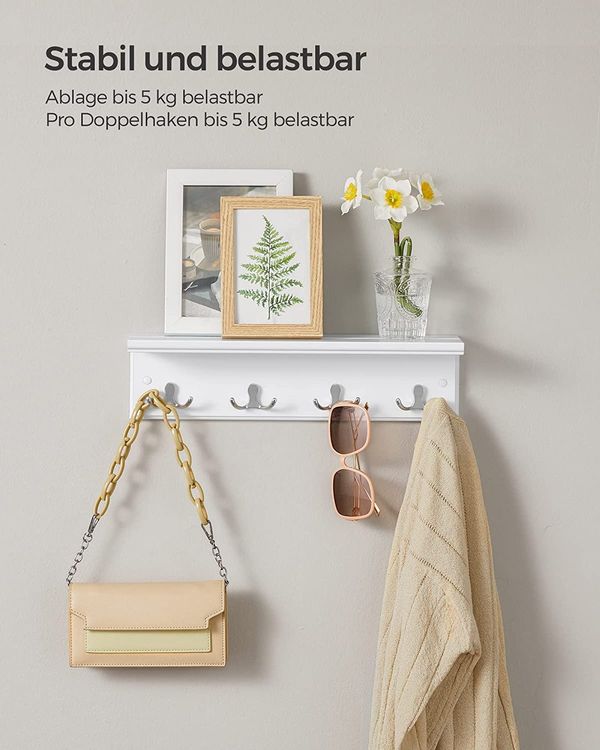 Wandgarderobe mit Ablage Flurgarderobe Doppelhaken Metall (Neu