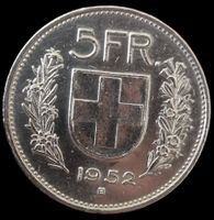 Top Silber 5 Franken 1952 Schweiz Rar