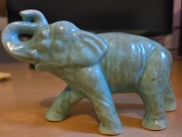 Süsser Vintage-Elefant aus Keramik, hellblau