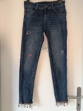 Damen Jeans mit Perlen bestickt Gr. 38