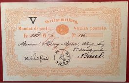 RARITÄT Postanweisung Ganzsache 20Rp REINACH BL 17.7 1867 !