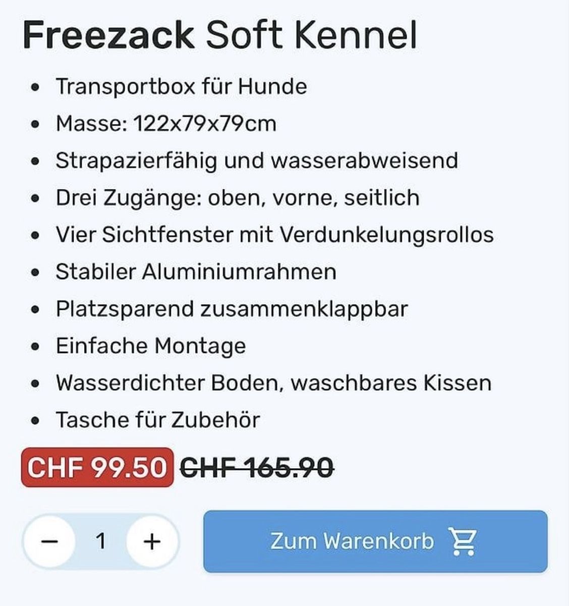 Cucce & Letti: Freezack Soft Kennel Transportbox Hund – Usato da Sennwald venduto da Cloe_M98 4