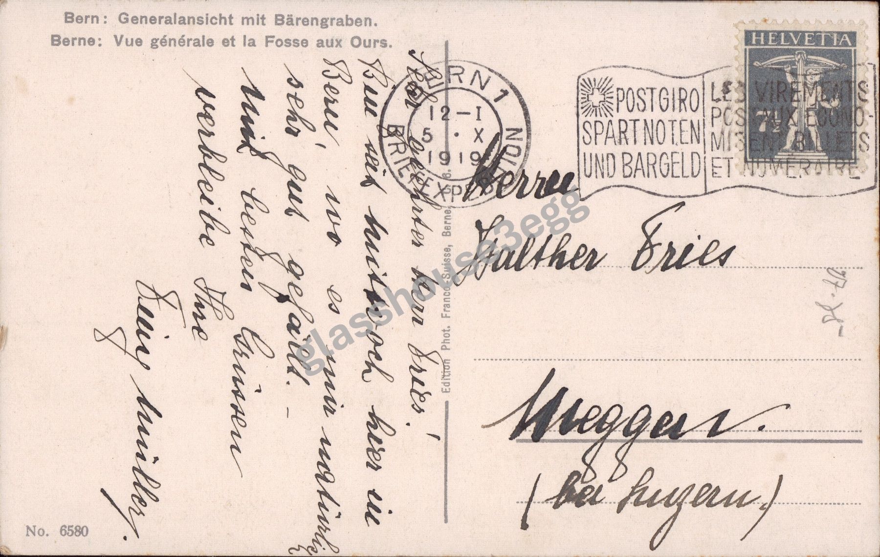 Cartoline postali: AK 1919 Bern: Generalansicht mit Bärengraben – Usato da Eggersriet venduto da glasshouse3egg 1