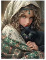 Diamant Malerei  Mädchen mit Katze Set 40x60cm Runde Steine